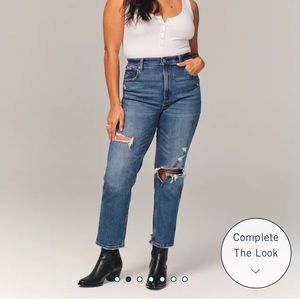 Abercrombie Ultra High Rise Ankle Straight Jean in Medium Ripped Wash (30/10L)